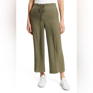 Theory Women’s Wide Crop Tie Waist Satin Pant‎ In Washed Twill In Willow Sz 0